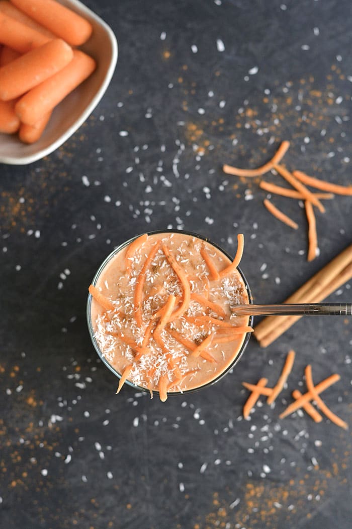 Carrot Cake Protein Smoothie! A high protein breakfast or snack that tastes like carrot cake with minimal ingredients and tons of flavor!
