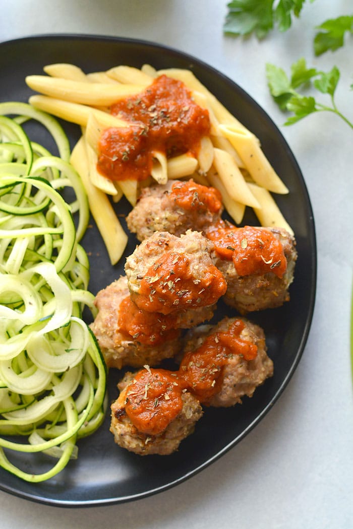 Skinny Italian Turkey Meatballs are a nutritious and lighter twist on an Italian classic dish. Made with lean turkey and herbs, they're the perfect dinner! Paleo + Low Carb + Low Calorie + Gluten Free