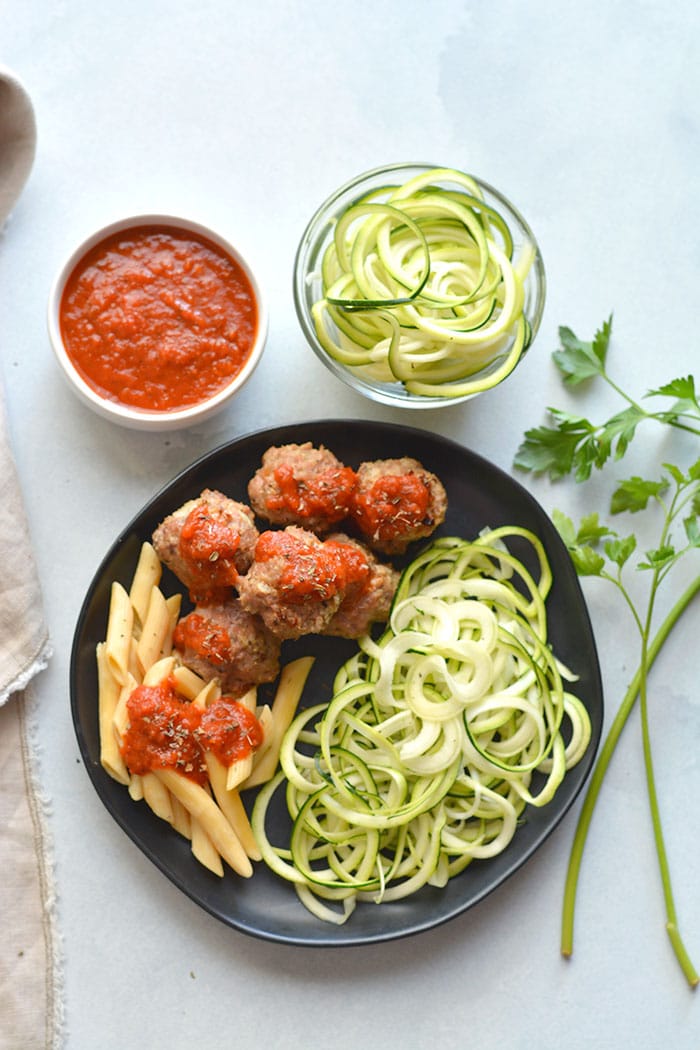 Skinny Italian Turkey Meatballs are a nutritious and lighter twist on an Italian classic dish. Made with lean turkey and herbs, they're the perfect dinner! Paleo + Low Carb + Low Calorie + Gluten Free