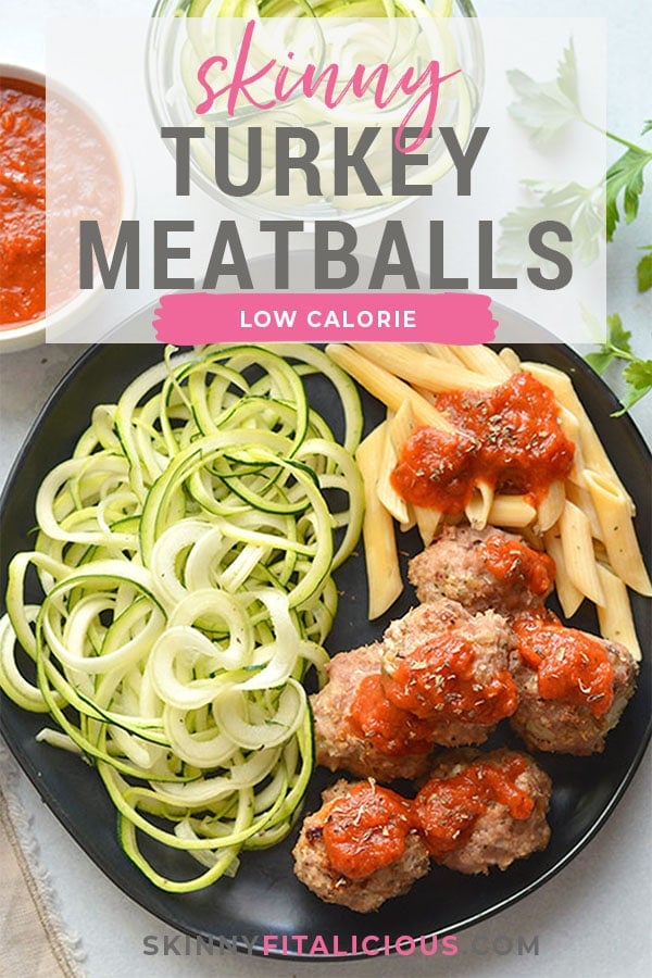 Skinny Italian Turkey Meatballs are a nutritious and lighter twist on an Italian classic dish. Made with lean turkey and herbs, they're the perfect dinner! Paleo + Low Carb + Low Calorie + Gluten Free