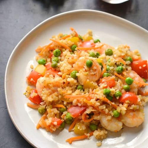 Healthy Shrimp Fried Rice Low Carb, GF, Low Cal - Skinny Fitalicious®