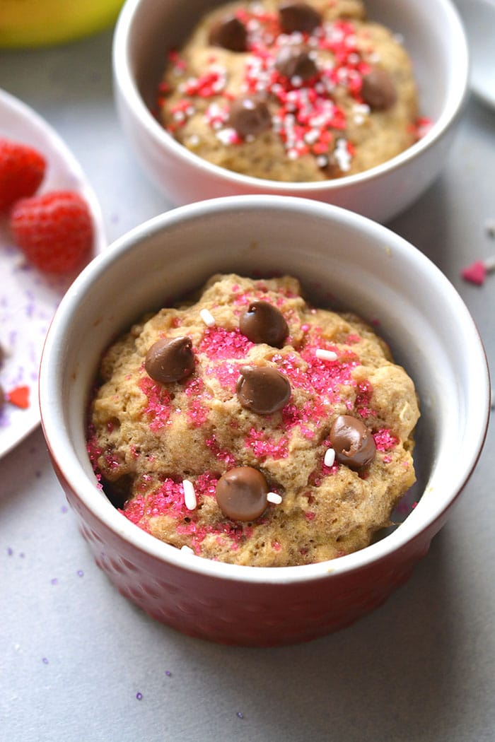 This Healthy Banana Mug Cake is perfect for a single serve, low calorie dessert or snack. Made flourless, gluten free and low sugar in the microwave. Gluten Free + Low Calorie