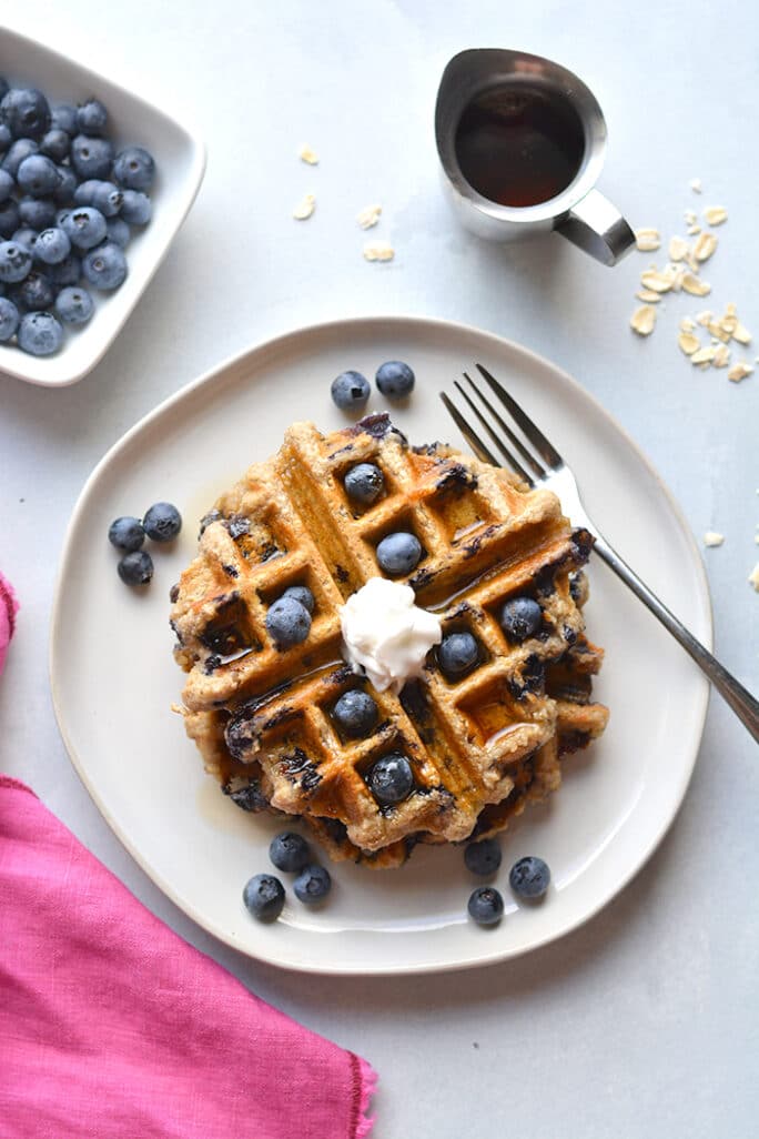 Healthy Blueberry Oat Waffles {GF, Low Calorie} Skinny Fitalicious®