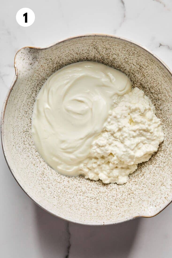 Cottage cheese and Greek yogurt in a bowl.