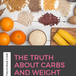 This Dish on Diets Podcast episode explains the surprising truth about carbs and weight loss for women. Get the science behind carbs and fat loss.