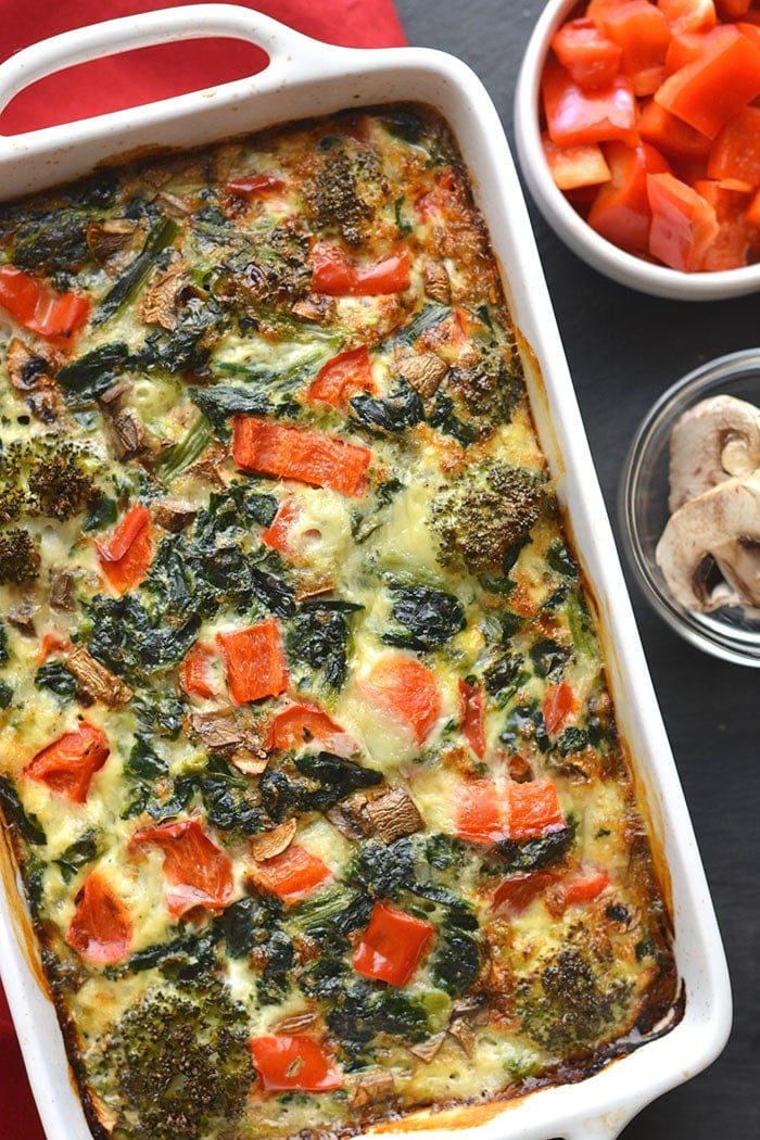 This High Protein Veggie Egg Bake is loaded with veggies and protein for a healthy breakfast. Great option for meal prepping or a weekend brunch!