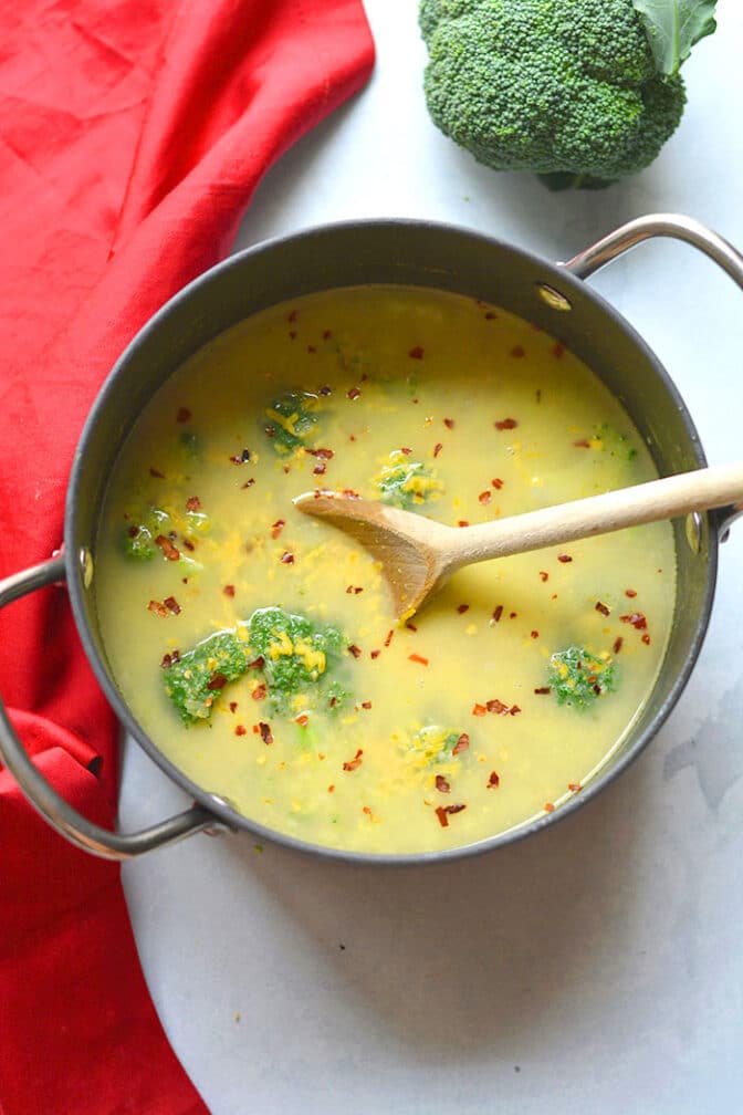 Healthy Broccoli Cheddar Soup {GF, Low Calorie} Skinny Fitalicious®