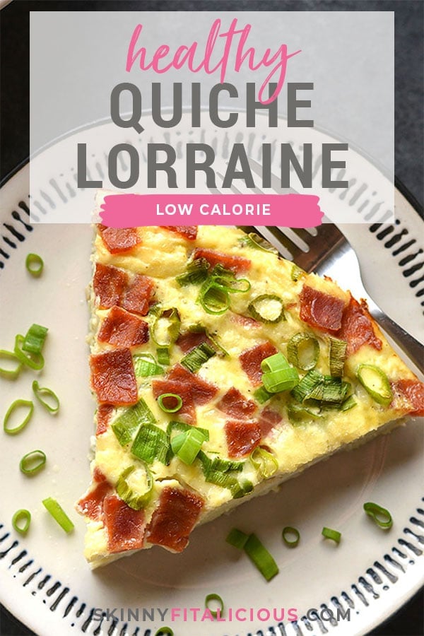 Healthy Quiche Lorraine is made crustless and replaces cauliflower the cream for a low calorie quiche Lorraine that's healthy and tasty! Gluten Free + Low Calorie + Paleo + Low Carb