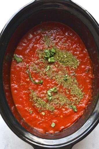 tomato sauce in a slow cooker