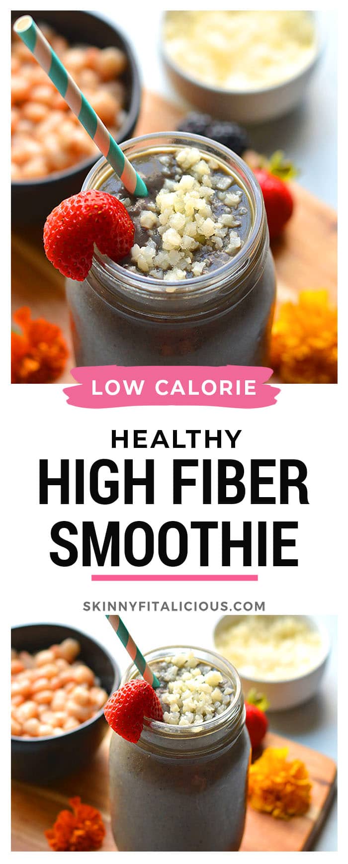 High Fiber Protein Smoothie! This weight loss smoothie recipe has the right balance of ingredient for fat loss. Great for breakfast or a meal replacement! Low Calorie + Gluten Free + Paleo + Vegan