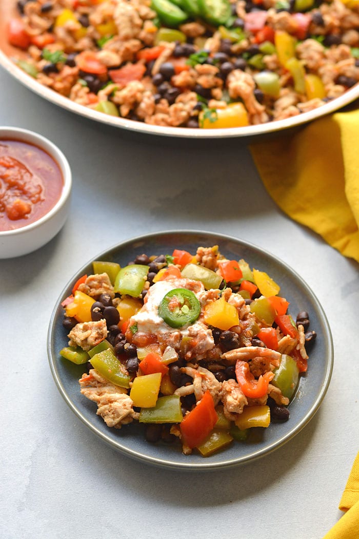 Healthy Turkey Skillet Burrito is a low calorie dinner recipe that is high protein and high fiber. The perfect weight loss meal!