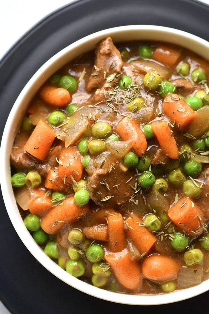 Healthy Crockpot Beef Stew is a lower calorie recipe made gluten free in a slow cooker. A classic recipe made better for you! Gluten Free + Low Calorie