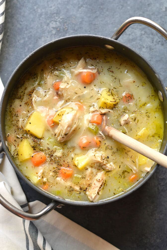 Healthy Chicken Pot Pie Soup {Low Cal, GF, Paleo} Skinny Fitalicious®