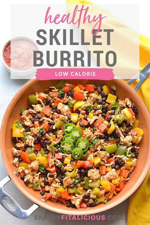 Healthy Turkey Skillet Burrito is a low calorie dinner recipe that is high protein and high fiber. The perfect weight loss meal!