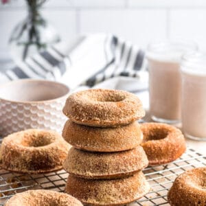 Healthy Gingerbread Donuts made lower calorie, gluten free and with wholesome, real ingredients. A lighter and healthier holiday treat dusted with a light maple sugar topping. Gluten Free + Low Calorie