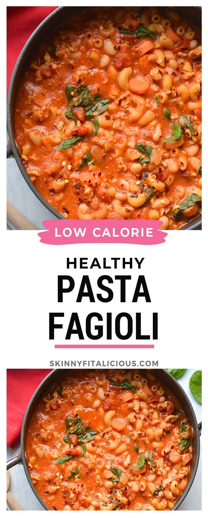 Healthy Pasta Fagioli is a cozy, protein and fiber packed low calorie dinner recipe. Made with a few simple ingredients swaps to make it lower calorie and nutritionally balanced for a tasty and filling meal. 