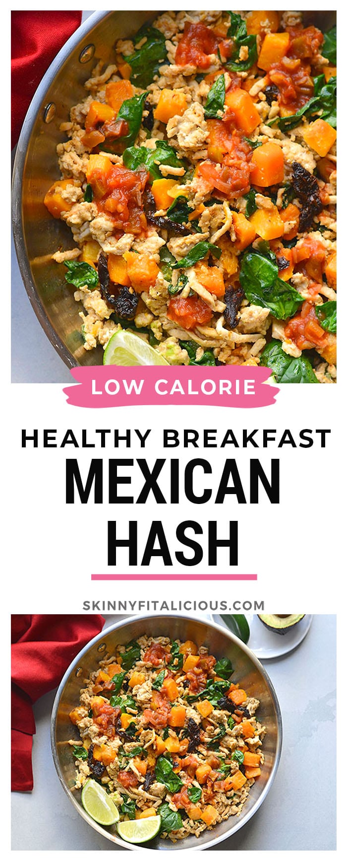 Healthy Mexican Breakfast Hash is a high protein, egg-free breakfast recipe. Meal prep it ahead of time for a low-calorie breakfast!