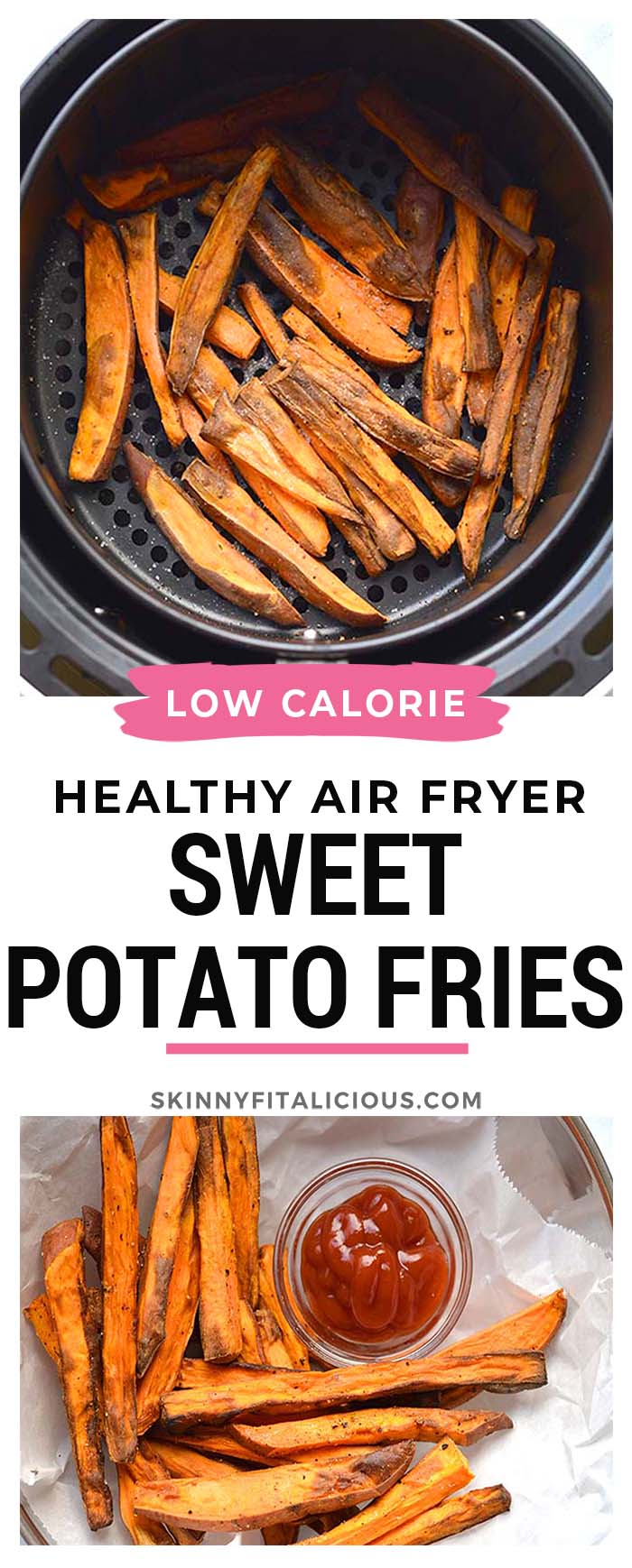 Healthy Air Fryer Sweet Potato Fries are a low calorie side made easy in an air fryer. Deliciously crispy and fried without the oil.