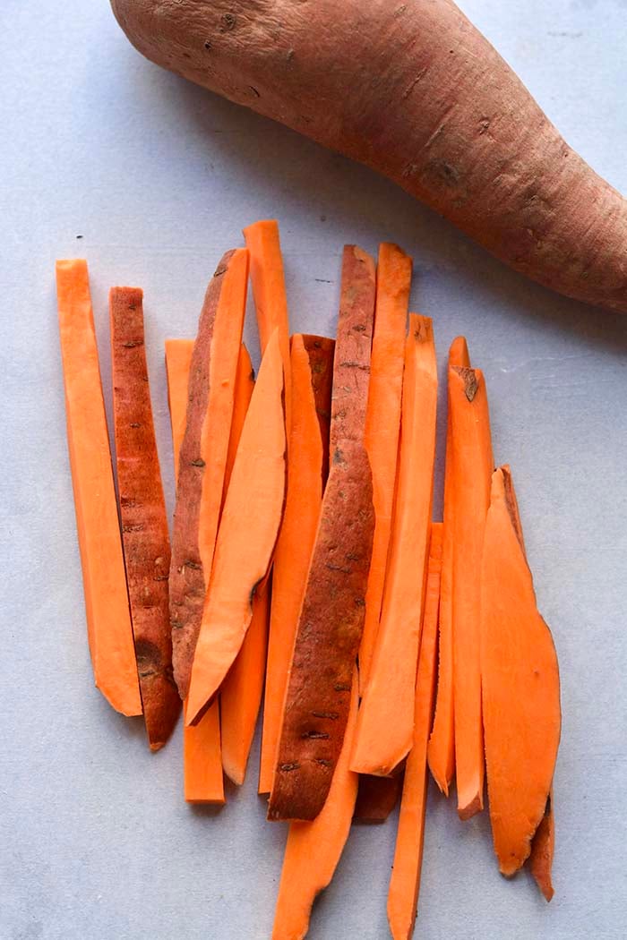 Healthy Air Fryer Sweet Potato Fries are a low calorie side made easy in an air fryer. Deliciously crispy and fried without the oil.