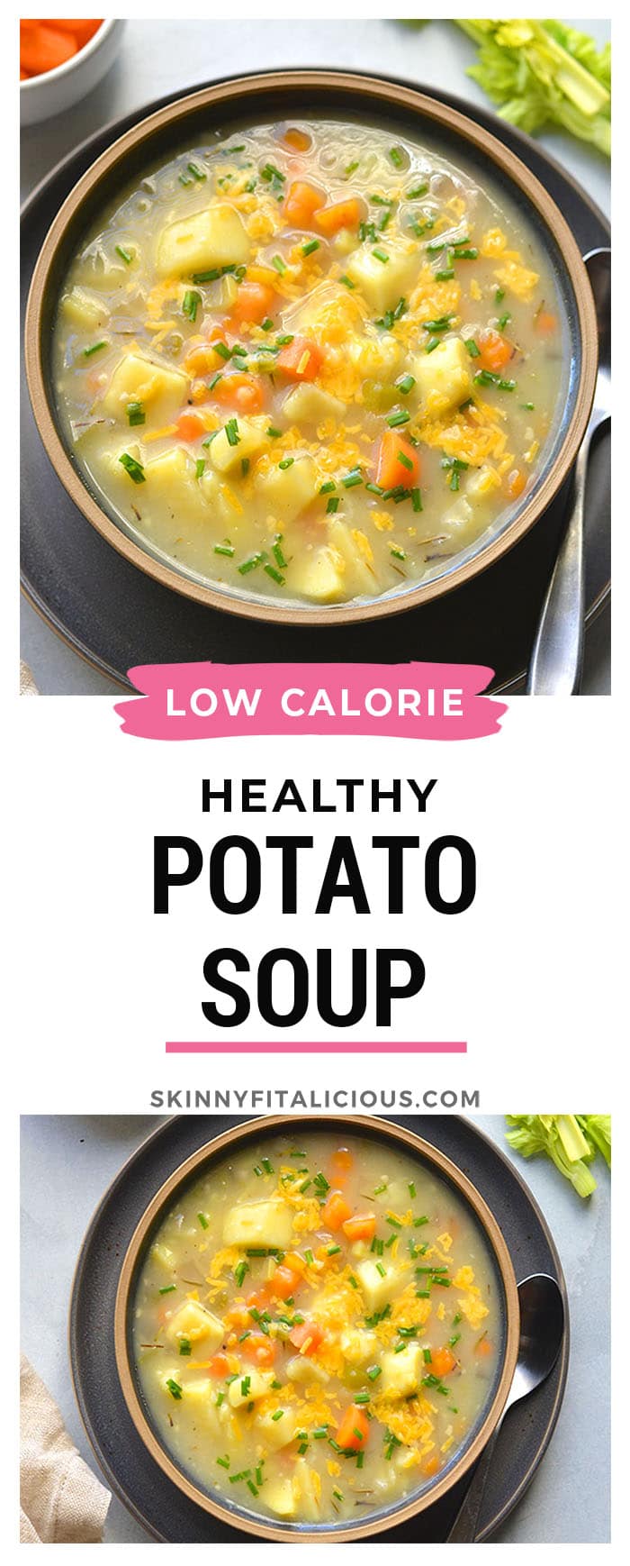 Healthy Potato Soup is a low calorie, dairy free soup recipe made in the Instant pot and includes slow cooker and stovetop versions. A delicious soup recipe that is veggie packed and simple.