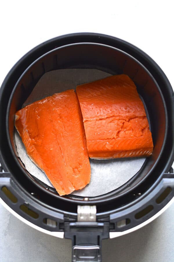 Healthy Air Fryer Mustard Salmon {Low Calorie, GF, Low Carb, Paleo