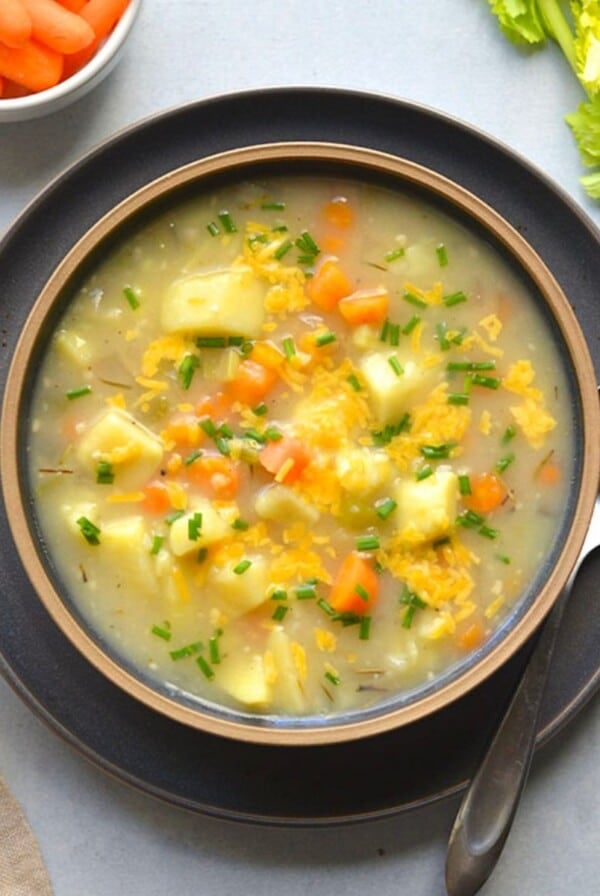 A bowl of healthy potato soup.
