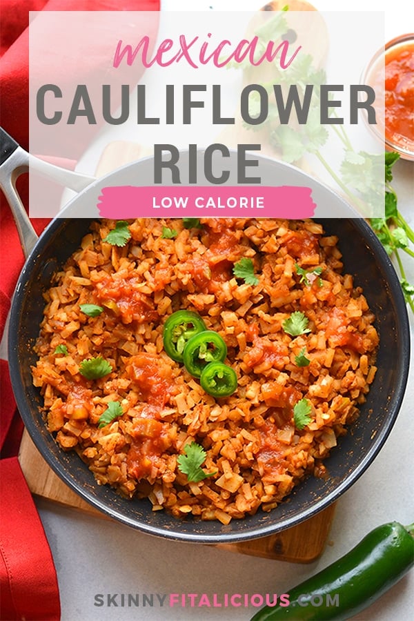 Healthy Mexican Cauliflower Rice is a low calorie, low carb dish made in one skillet with just a few ingredients. A healthy side dish recipe you can add to a meal, soups, salads and more!