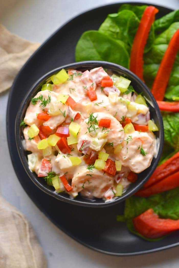 Healthy Greek Yogurt Shrimp Salad is a low calorie, low carb, high protein salad  bursting with delicious flavor. An easy lunch or dinner!