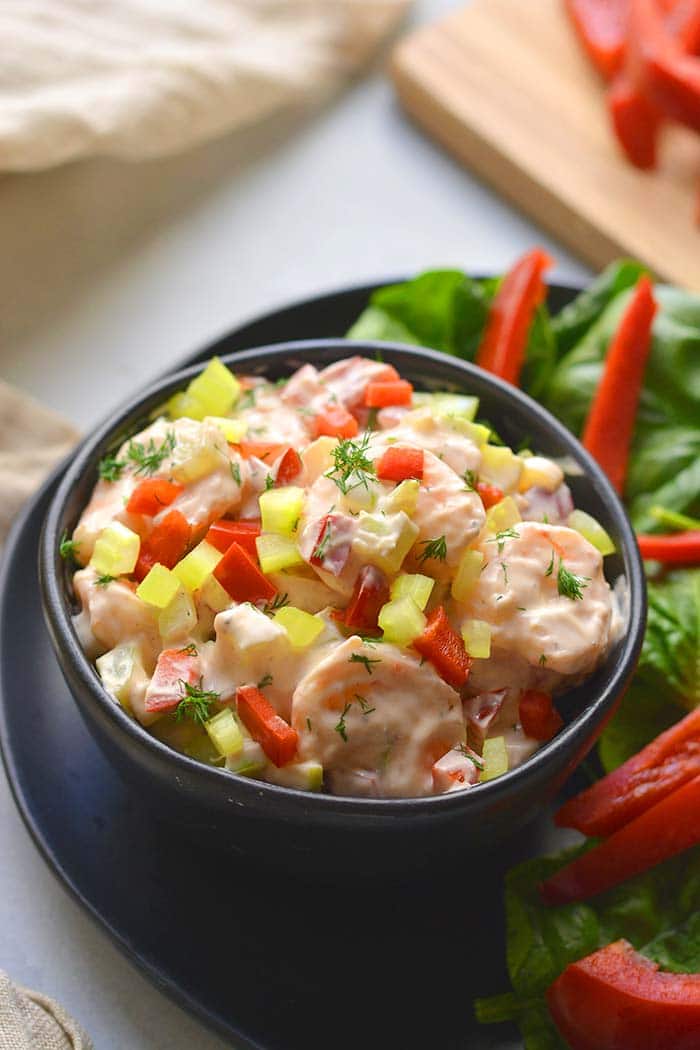 Healthy Greek Yogurt Shrimp Salad is a low calorie, low carb, high protein salad  bursting with delicious flavor. An easy lunch or dinner!