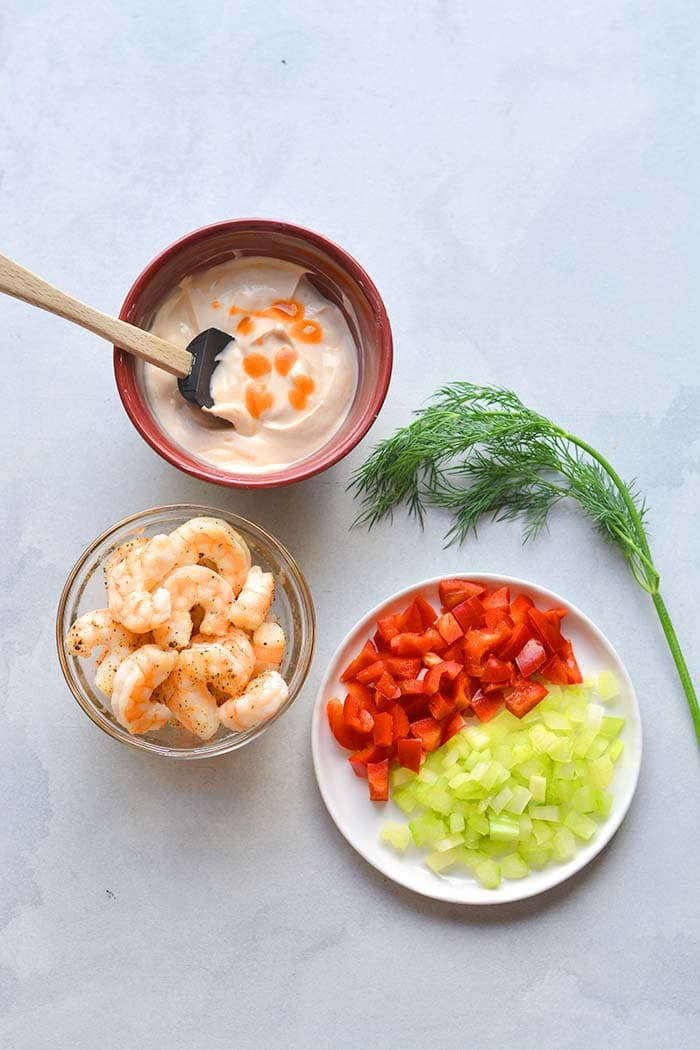 ingredients for making shrimp salad with greek yogurt