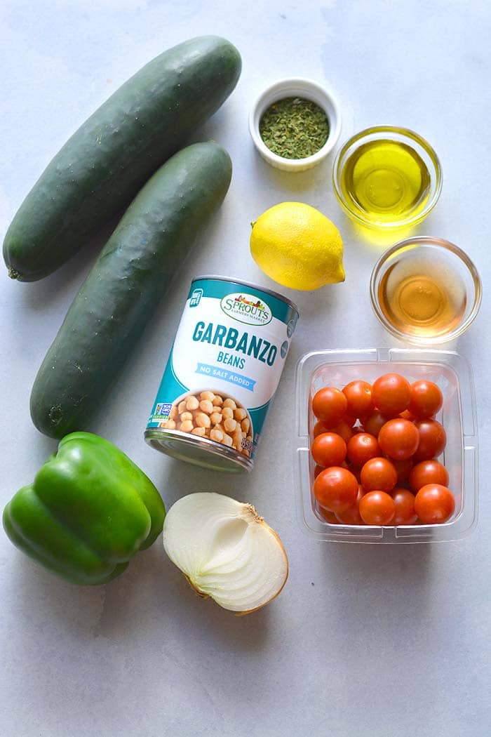 ingredients for chickpea tomato salad