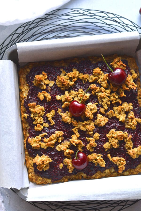 Healthy Cherry Oatmeal Bars {GF, Low Cal, Vegan} Skinny Fitalicious®