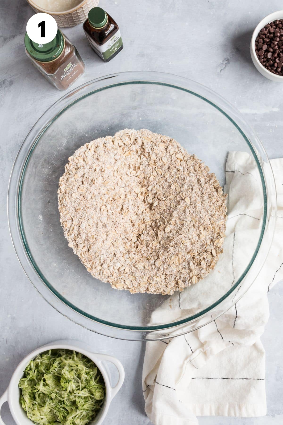 Dry ingredients for making these cookies combined in a mixing bowl.