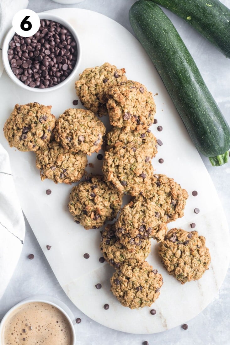 The cookies topped with extra chocolate chips.