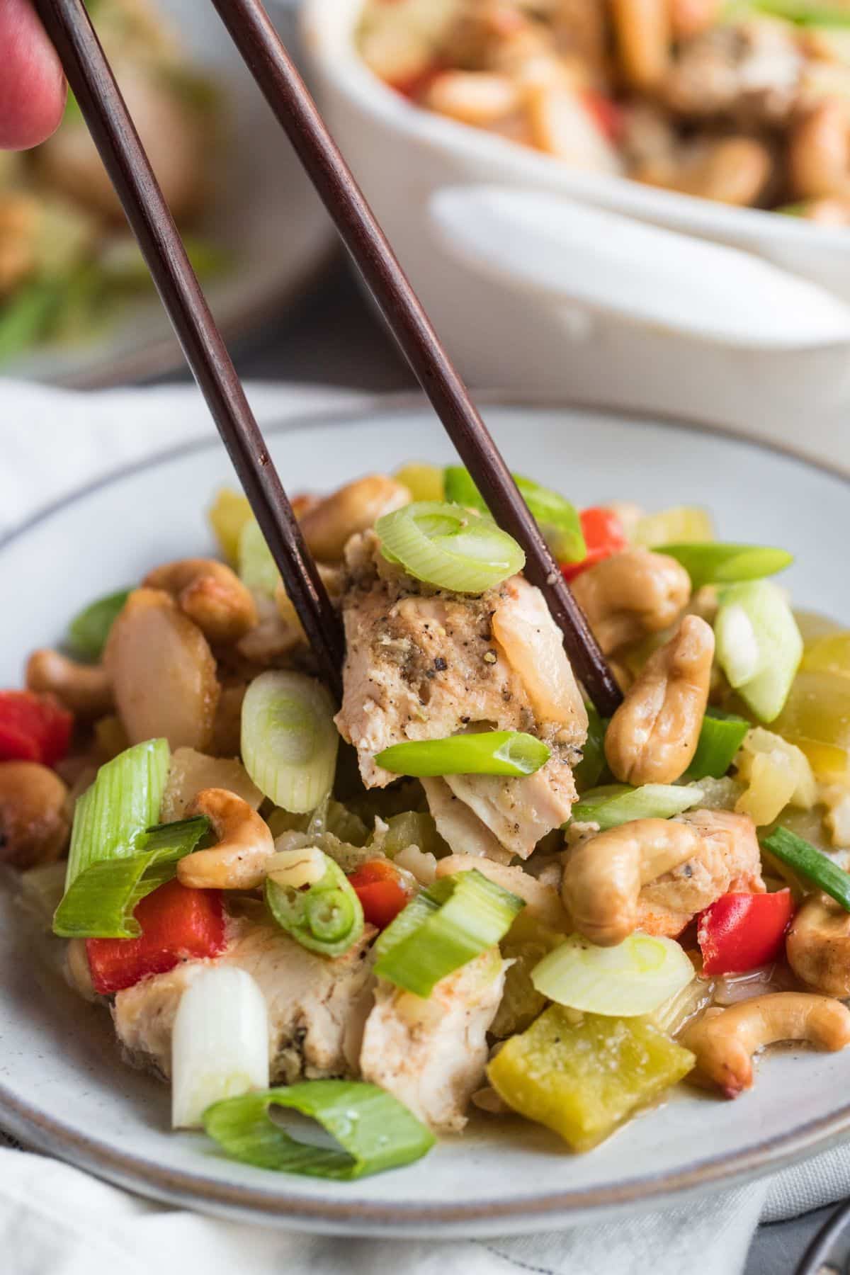 Cashew chicken bake on a plate.