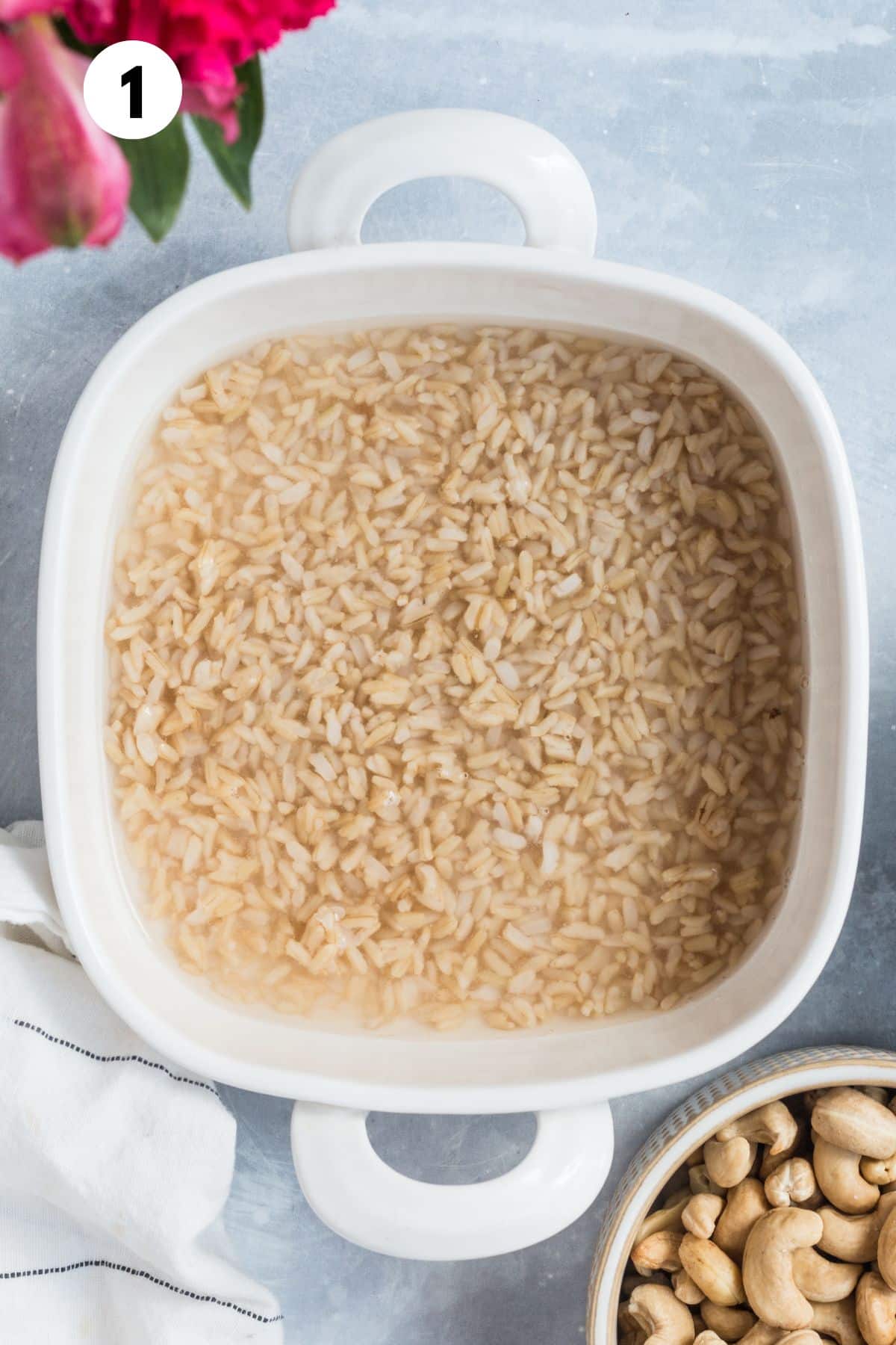 Rice added to the bottom of a casserole dish.