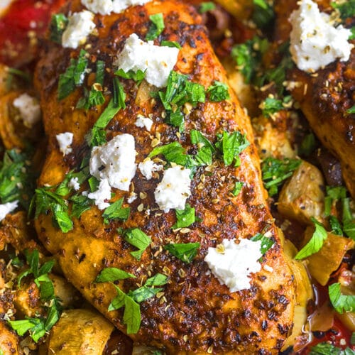 Healthy Greek Chicken Casserole is a low calorie, Mediterranean meal paired with vegetables and cauliflower rice. A gluten free recipe with Greek flavors that tastes amazing!