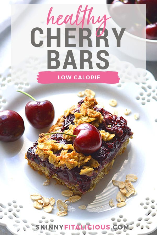 Healthy Cherry Oatmeal Bars are a low calorie, gluten free dessert recipe made low sugar with high fiber oats. A yummy, low calorie treat that's easy to make and dairy free! 