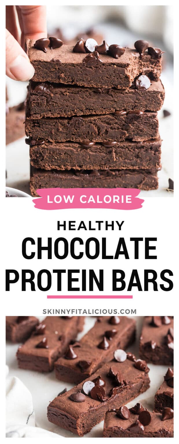Healthy Chocolate Protein Bars {Low Calorie, GF} Skinny Fitalicious®