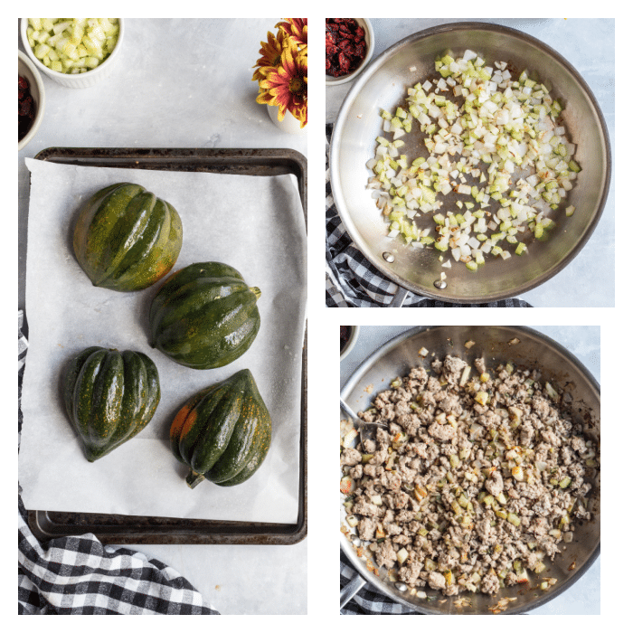 steps for making acorn squash with turkey