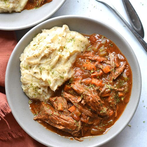 Healthy Crockpot Ragu is loaded with veggies and protein. A cozy meal that's incredibly hearty and delicious, gluten free, low calorie and Paleo friendly! Perfect for meal prepping ahead of time or for a weeknight meal that's virtually effortless. Gluten Free + Paleo + Whole30 + Low Calorie