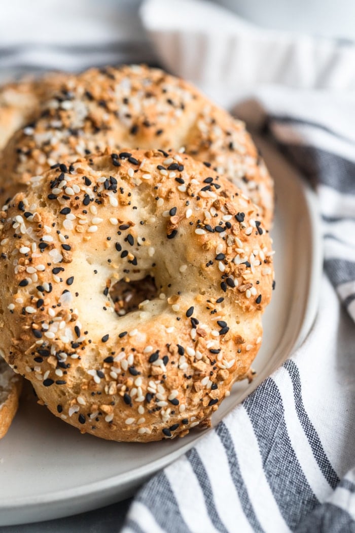 Healthy Greek yogurt bagels made gluten free and low calorie with just 5 ingredients. A high protein bagel made from scratch that's easy, better for you and so delicious!