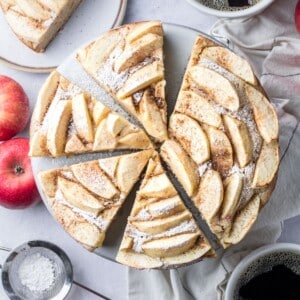 Slices of Greek yogurt cake on a plate.