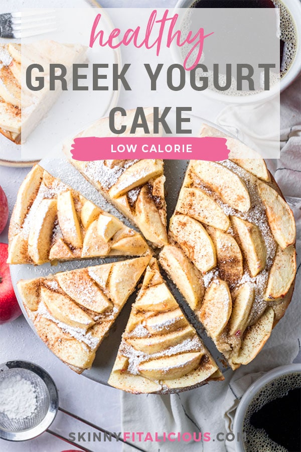 Healthy Greek Yogurt Cake made low calorie and gluten free. Made higher in protein with yogurt and less sugar, this cake is better balanced in nutrition and tastes delicious!