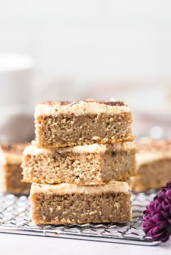 A stack of pieces of gluten free gingerbread cake.