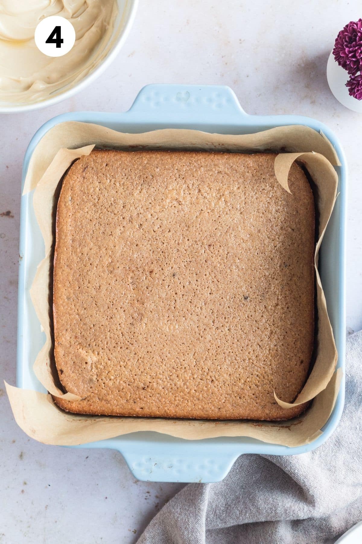 Baked gingerbread cake in a baking dish.