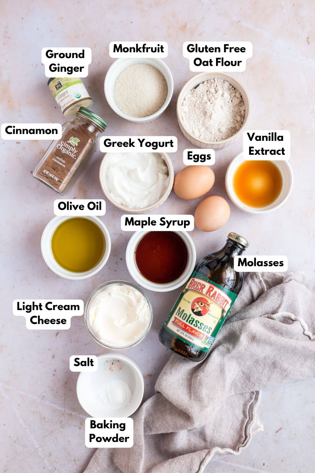 Ingredients for making gluten free gingerbread cake in bowls.