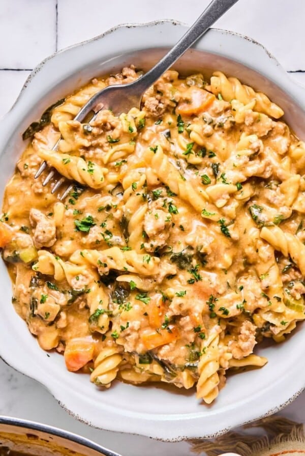 A bowl of healthy hamburger helper.