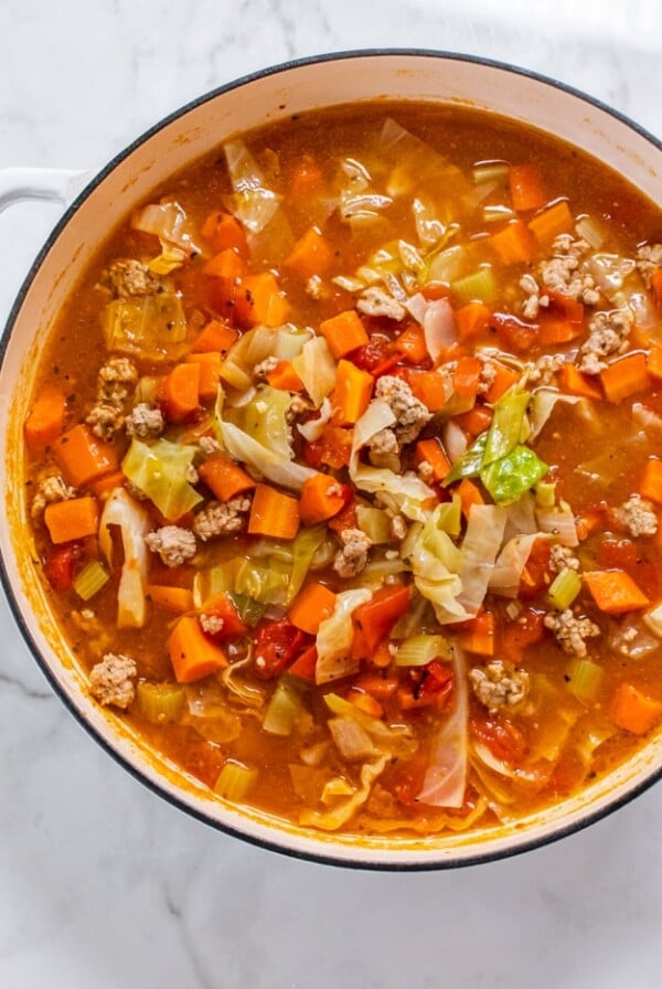Healthy Cabbage Soup is a hearty vegetable and protein filled low calorie soup. An easy healthy cabbage soup bursting with spices and delicious flavors that's great for healthy eating!