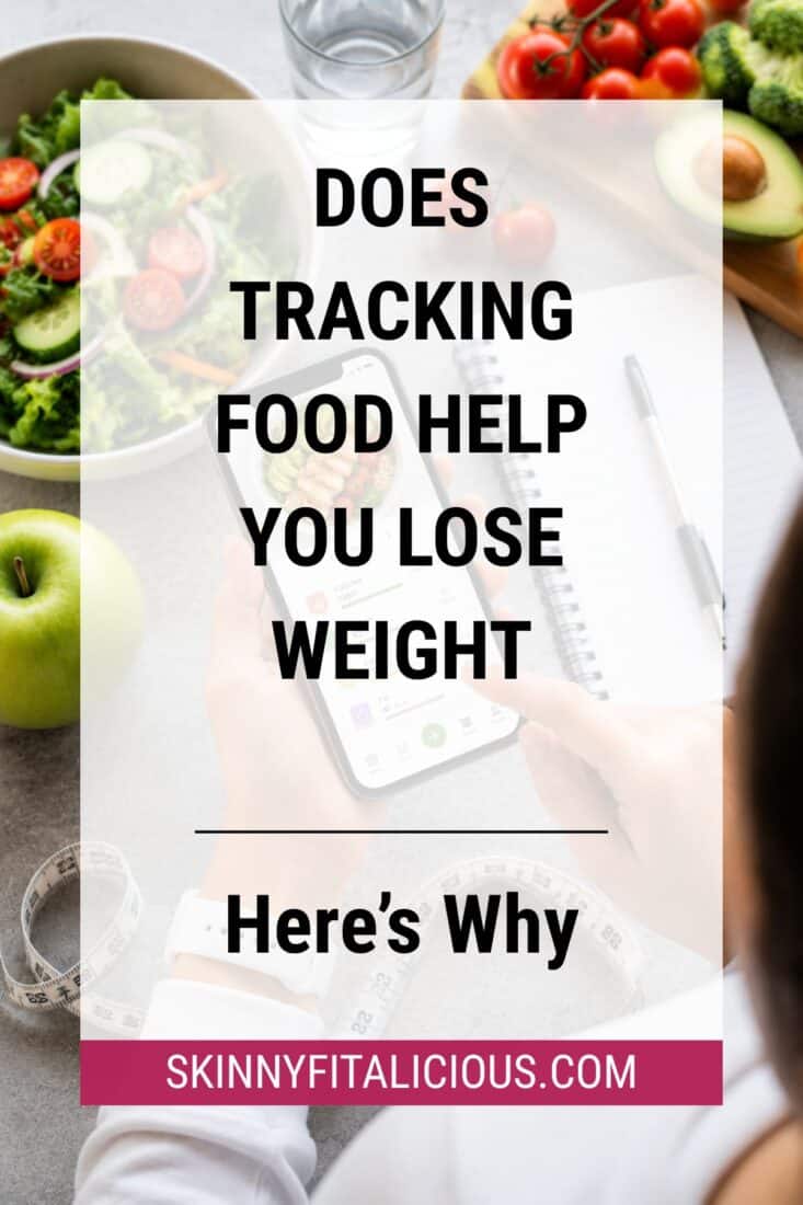 Does tracking food help you lose weight with a food tracking app, healthy vegetables, and measuring tape